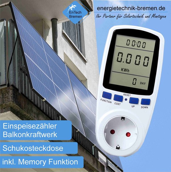 Solar / PV Stromzähler - Balkonkraftwerk - Wattmeter - Einspeisezähler - für Steckdose